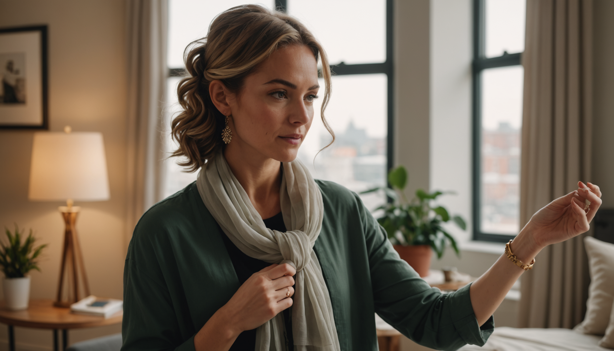 Illustration : les écharpes légères en mousseline se portent également — accessoiriser un t-shirt basique : transformer un look simple en tenue de soirée