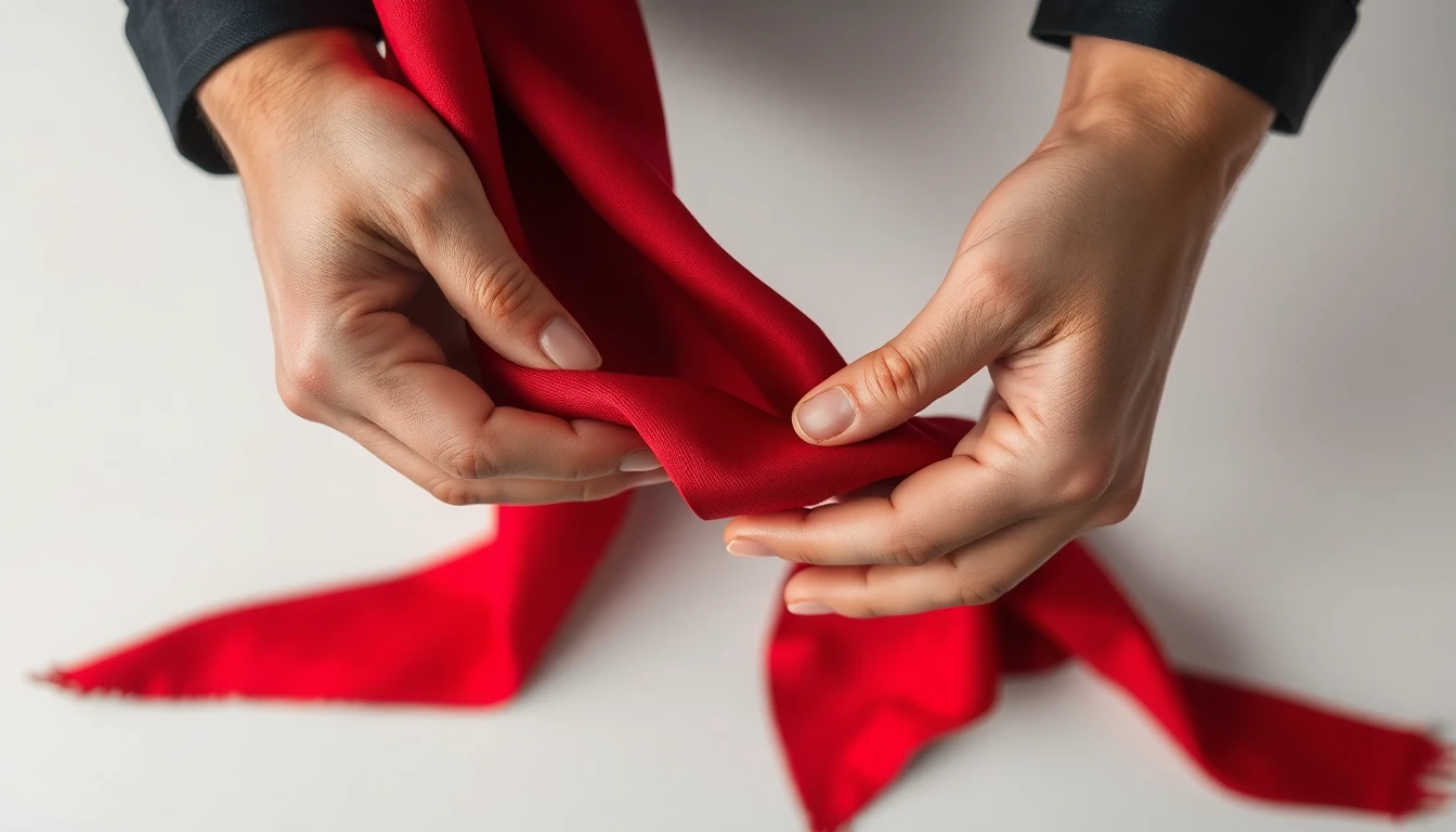 Examen de près de la texture et de la qualité d'un foulard rouge en soie
