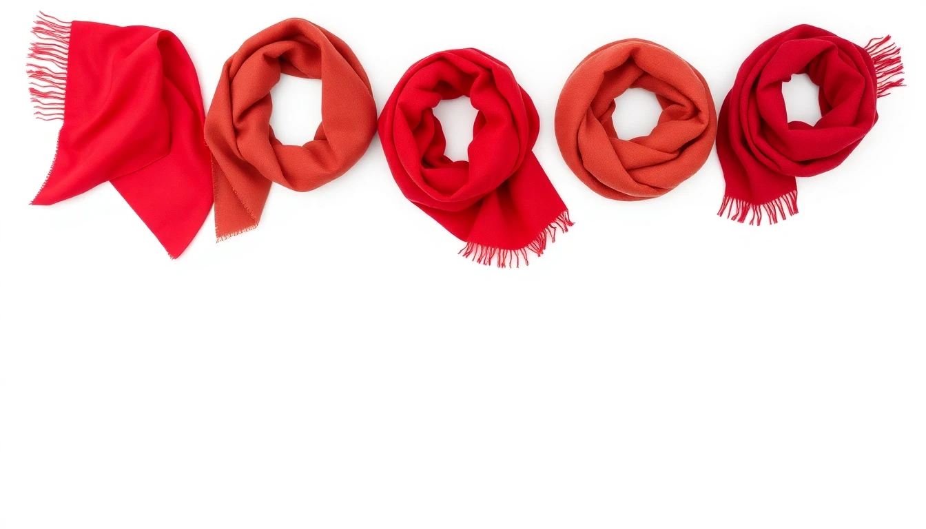 Comparaison de différentes matières de foulards rouges : soie, coton, cachemire et lin