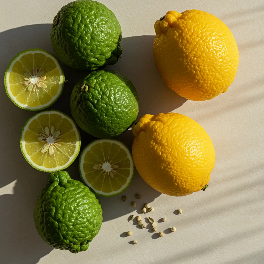 Agrumes frais arrangés pour illustrer les notes de tête du parfum