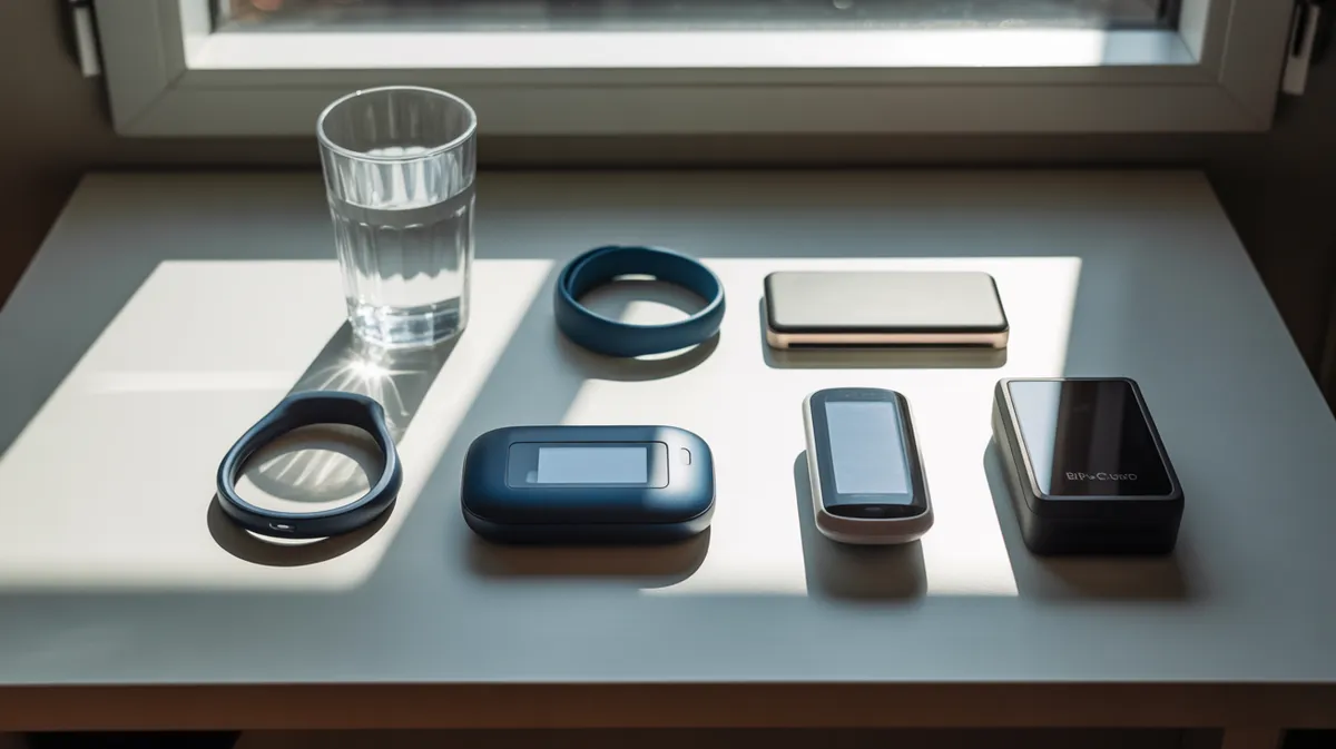 Comparaison visuelle entre outils de biohacking accessibles et coûteux disposés sur une surface claire