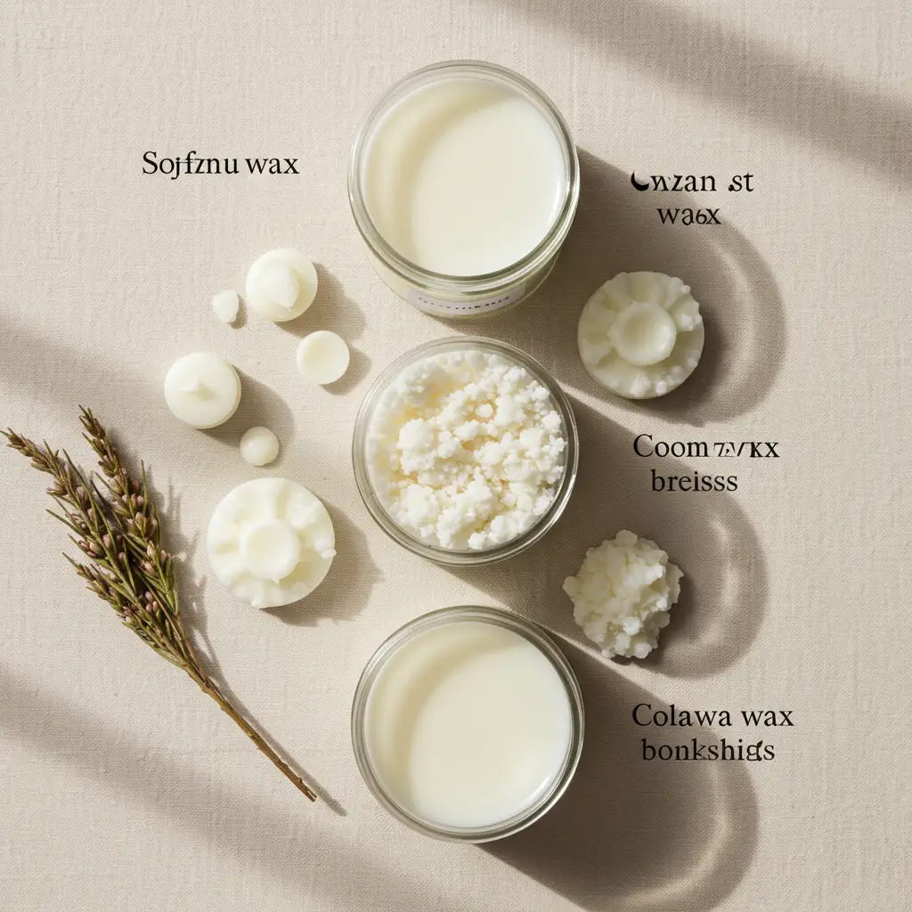 Comparaison visuelle de différents types de cire pour fondants : soja, coco et colza