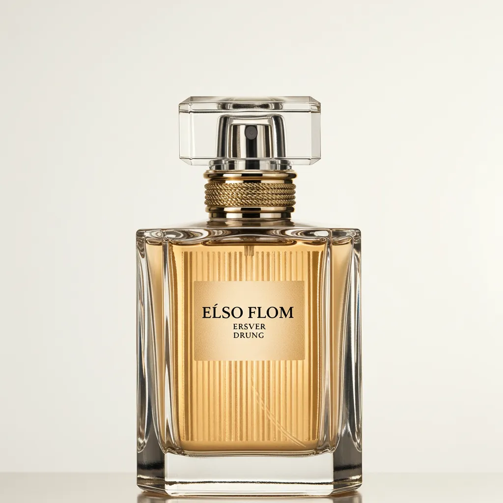 Gros plan d'un flacon de parfum haut de gamme en lumière studio naturelle avec reflets subtils
