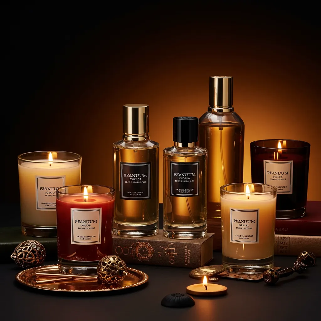 Sélection de parfums d'intérieur luxe montrant variété de formats et de qualités