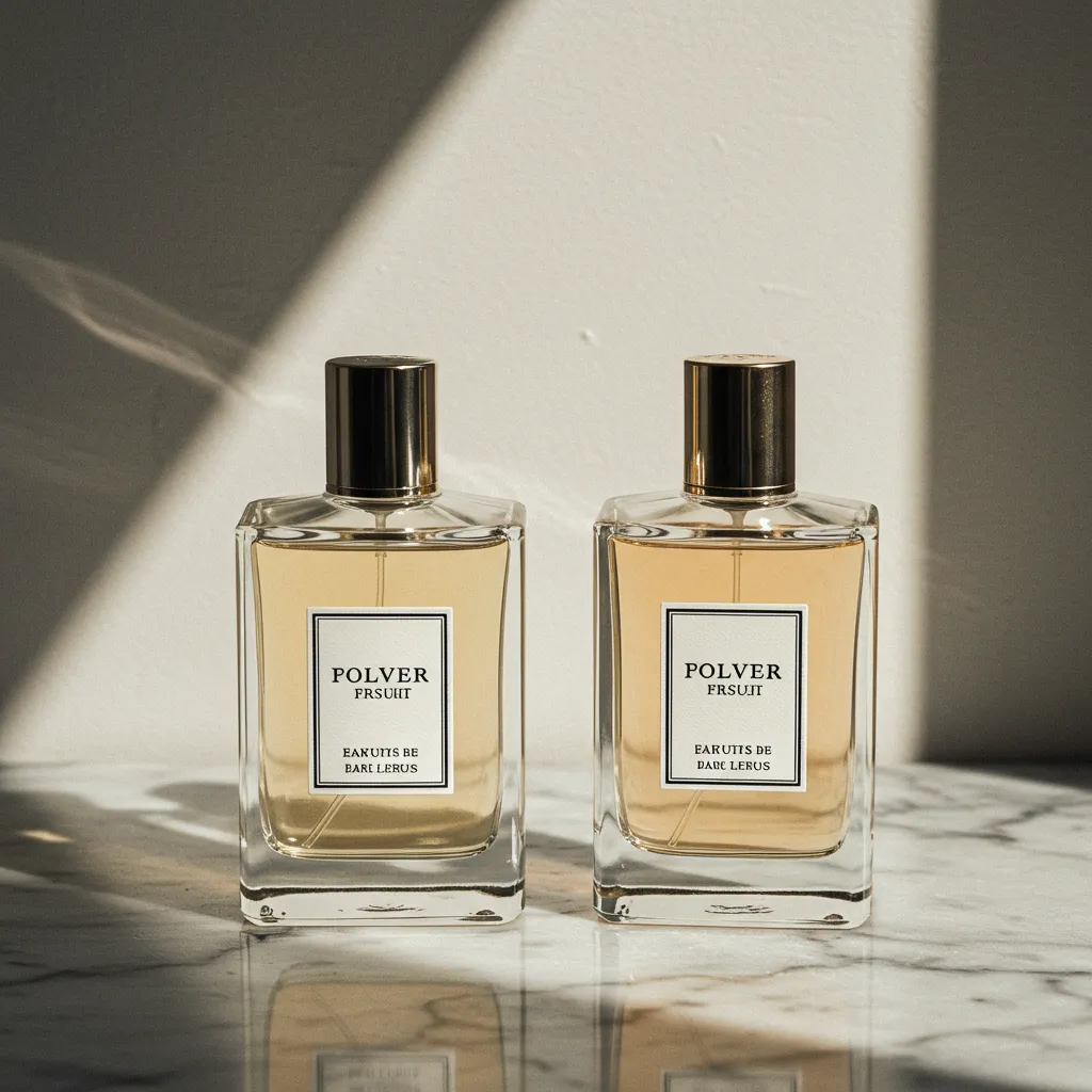 Deux flacons de parfum haut de gamme en duel comparatif avec éclairage naturel