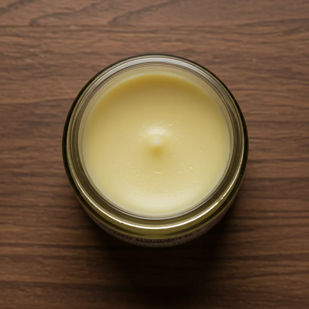 Baume à barbe parfumé en pot avec texture riche visible de haut en bas