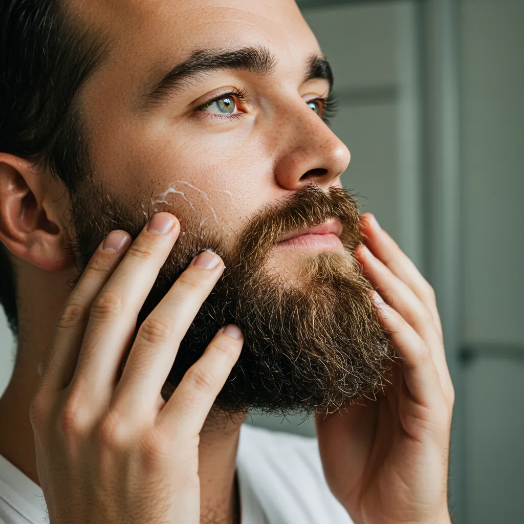 Technique correcte d'application de produit pour barbe avec dosage approprié et massage