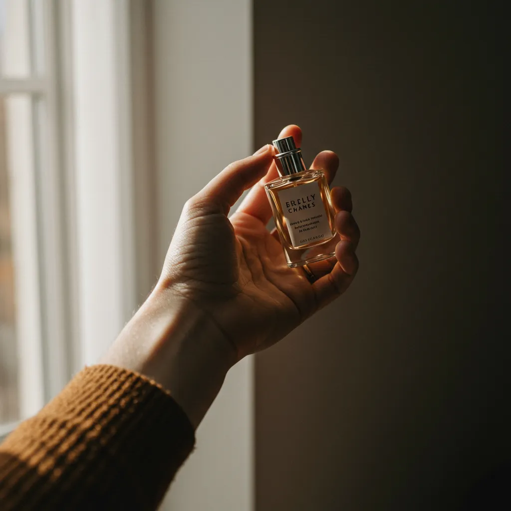 Application du parfum sur le poignet montrant l'utilisation quotidienne