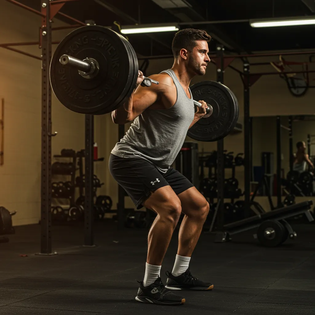 Athlète exécutant un exercice de musculation avec une technique correcte en environnement de gym