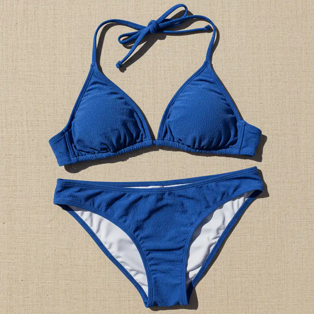 Détail d'un ensemble maillot de bain premium avec finitions italiennes et matériaux haut de gamme