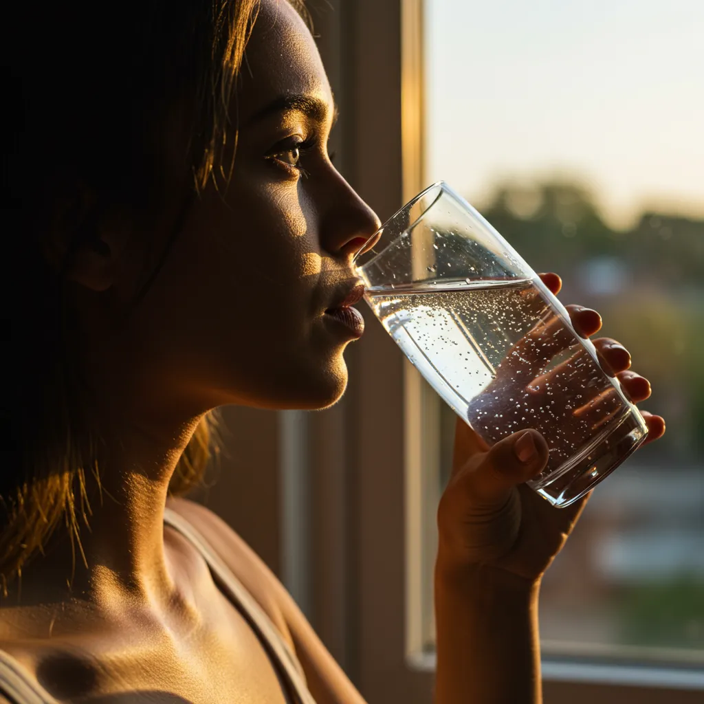 Personne consommant de l'eau minérale Rozana pour couvrir ses besoins quotidiens en magnésium