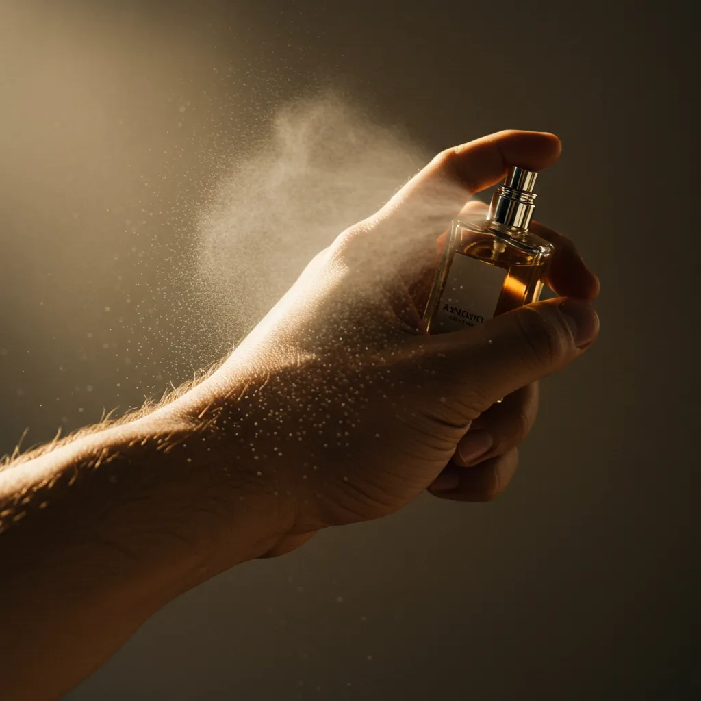 Application d'eau de toilette sur le poignet d'un homme en gros plan