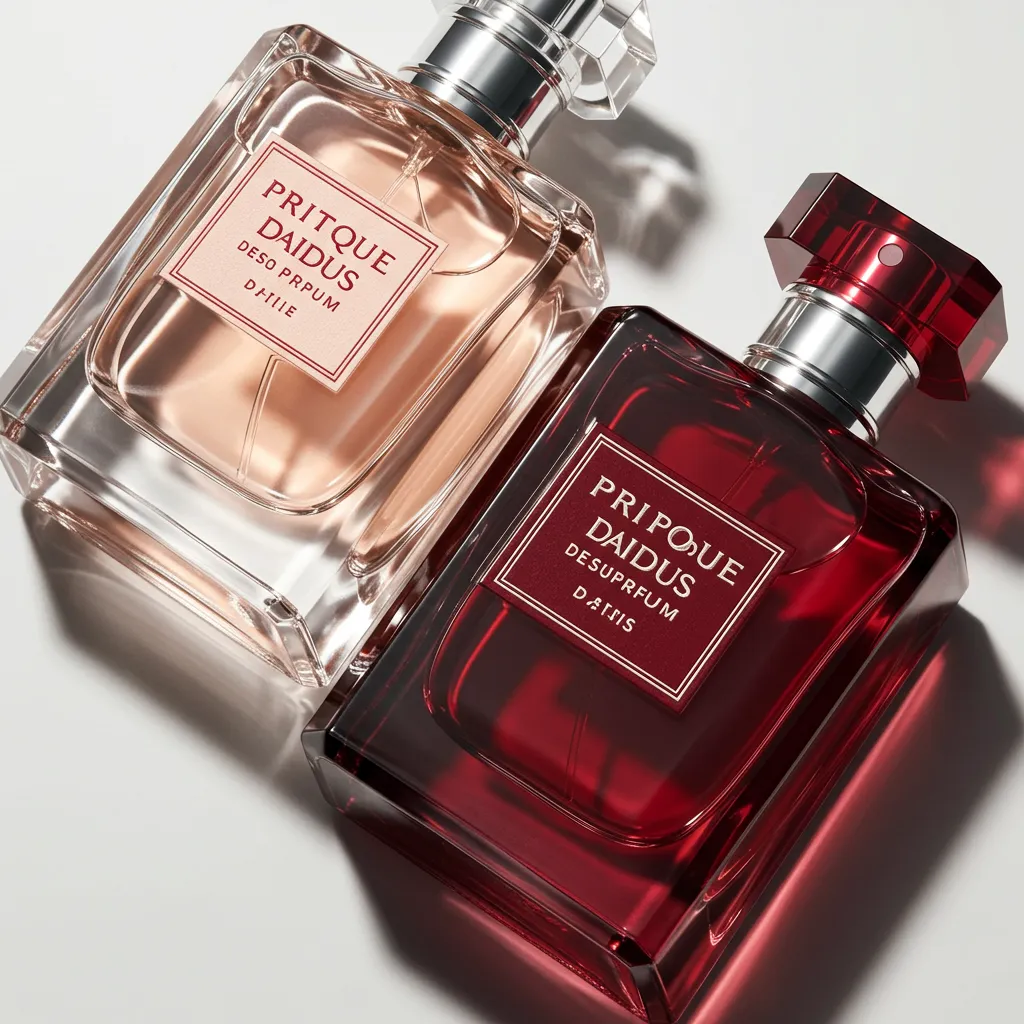 Comparaison détaillée des deux flacons Scandal : EDT rose et Le Parfum rouge avec design facetté