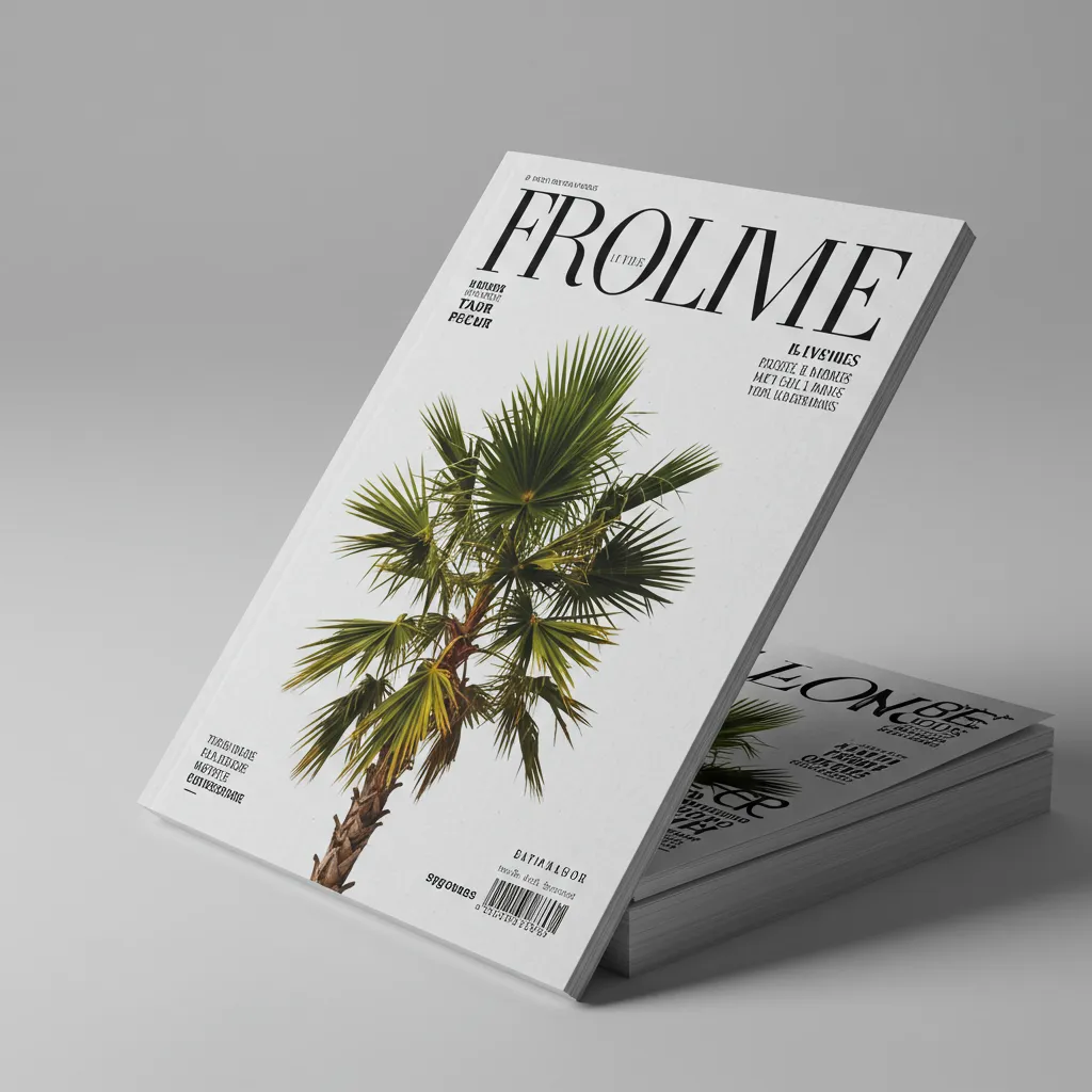 Couverture de magazine premium photographiée en gros plan mettant en avant la qualité du papier et du design