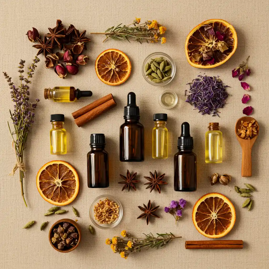 Composition artistique d'ingrédients aromatiques naturels et matières premières pour la parfumerie