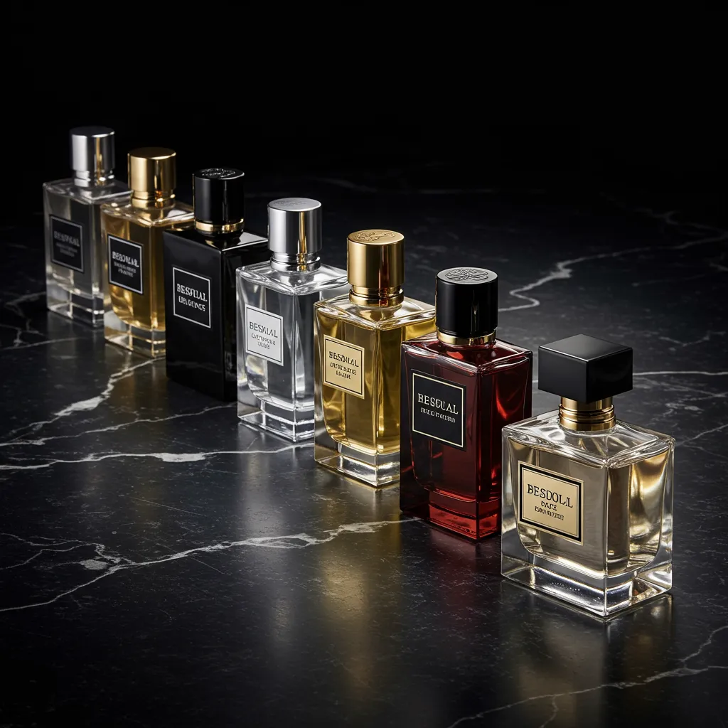 Comparaison visuelle de plusieurs flacons de parfum de luxe en photographie éditoriale