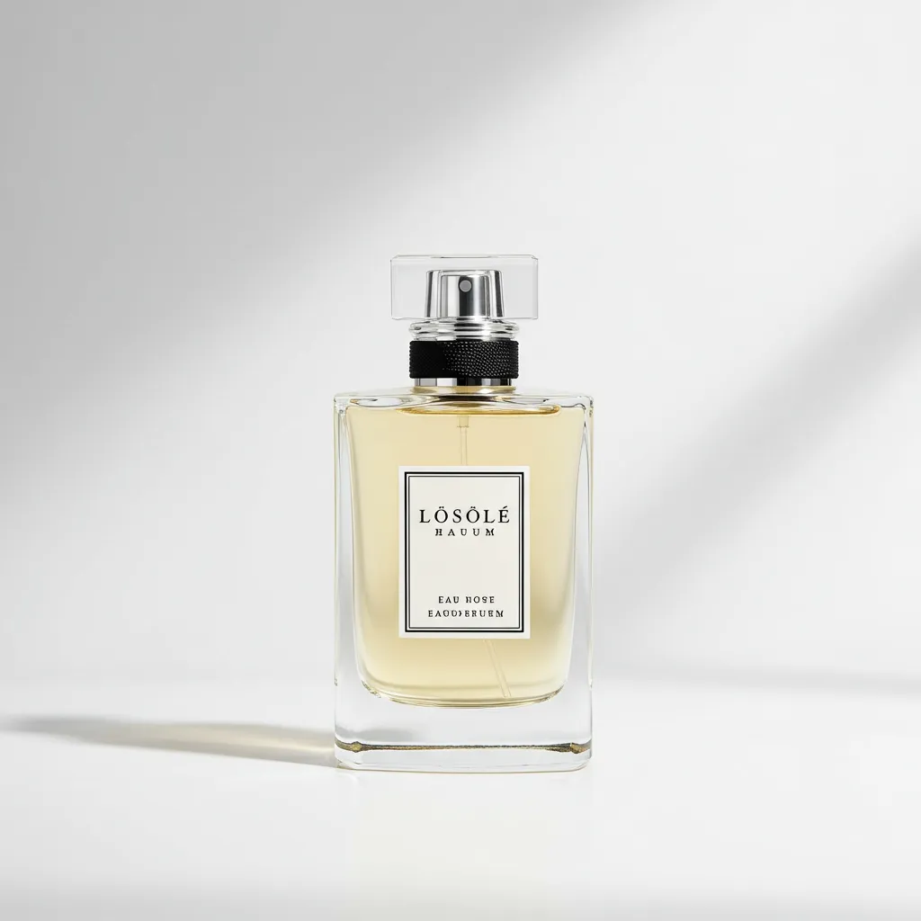 Flacon de parfum présenté dans un contexte d'achat, photographié en studio avec éclairage professionnel mettant en avant sa qualité et son accessibilité