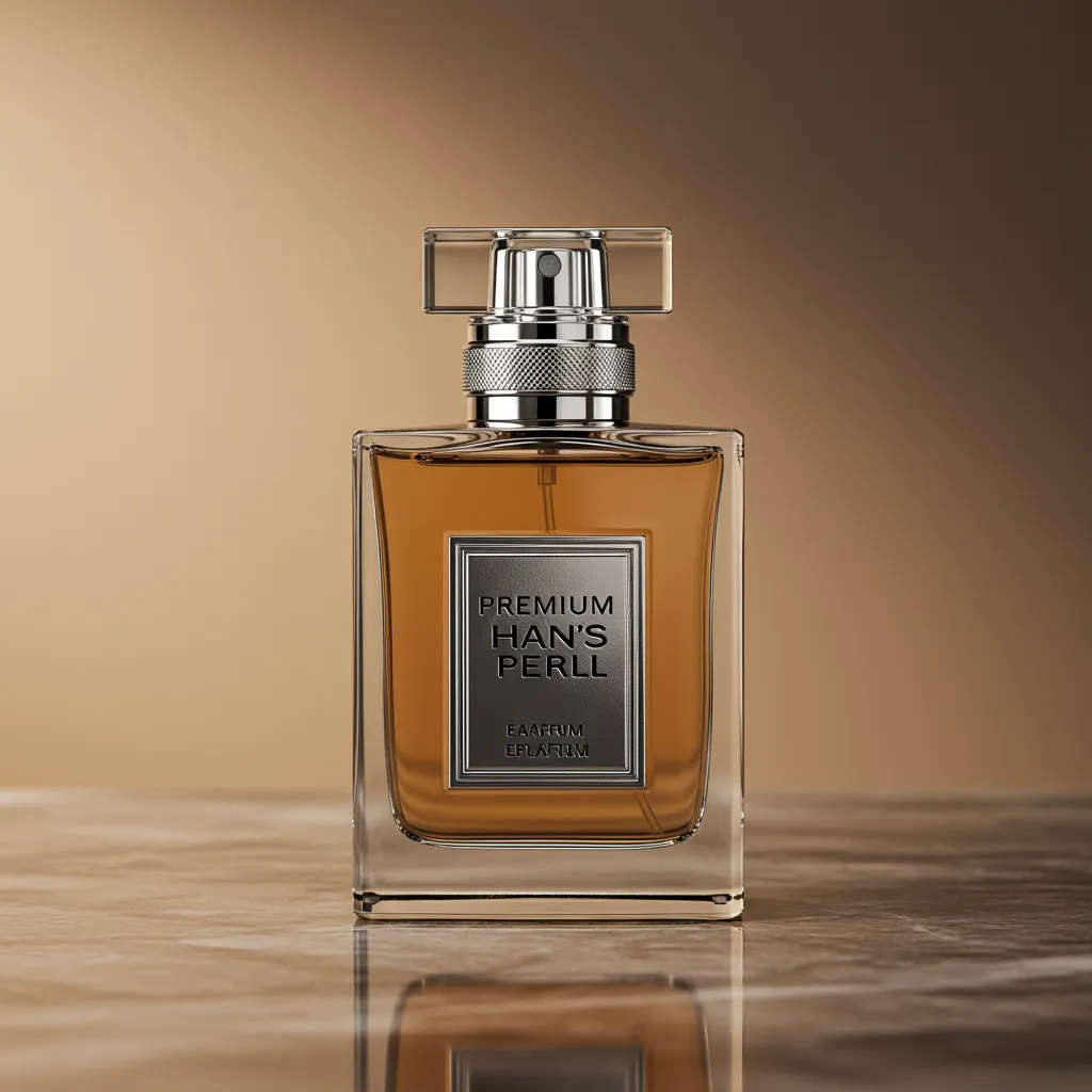 Gros plan d'un flacon de parfum homme premium avec éclairage studio professionnel