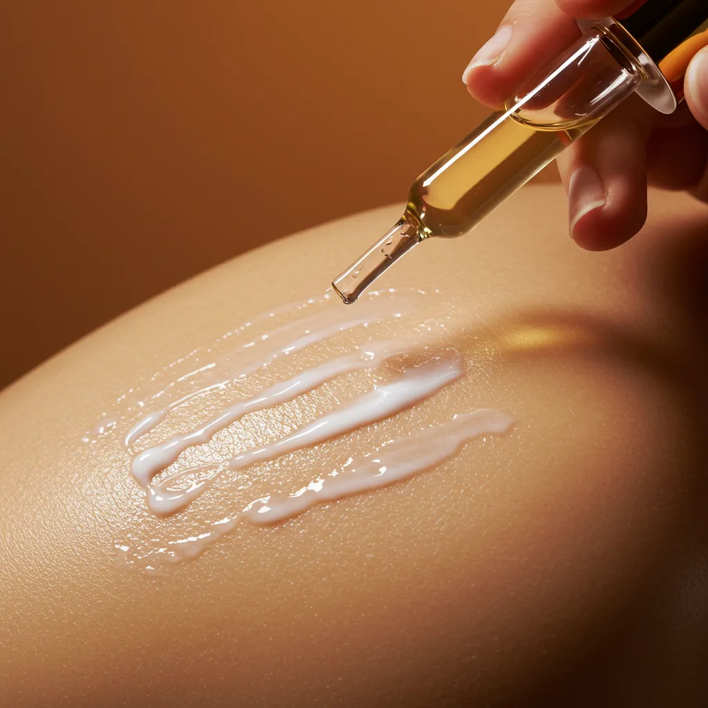 Gros plan sur l'application d'une crème hydratante sur la peau, texture hydratée et brillante