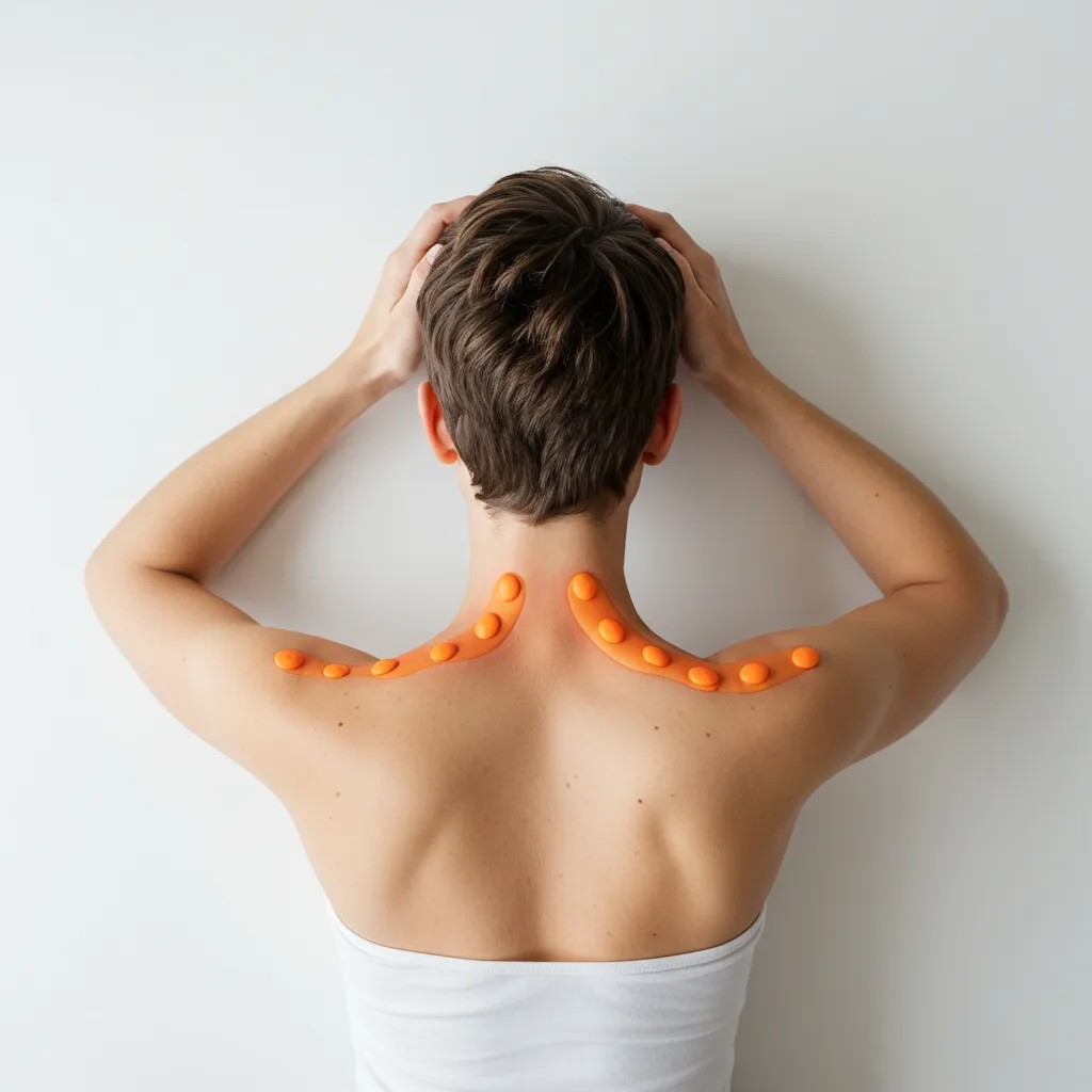 Vue de dessus montrant les points de pulsation du corps (poignets, cou, derrière les oreilles) avec lumière naturelle