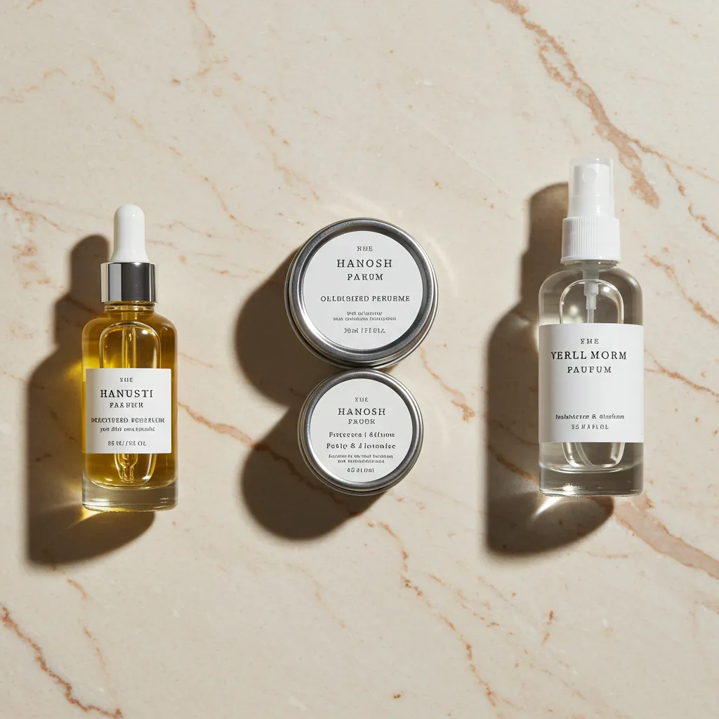 Trois types de parfums maison sans alcool : huileux, solide et à base de solubilisant