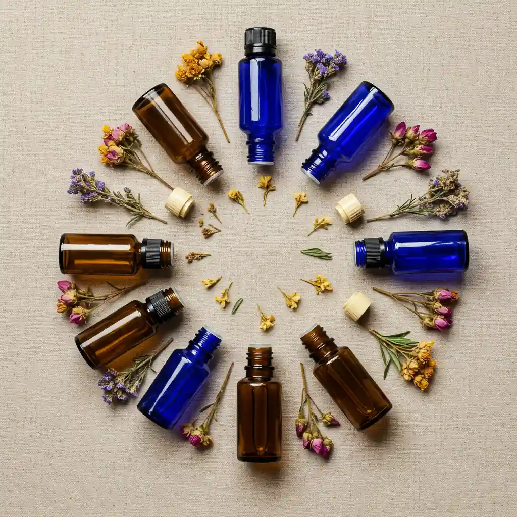 Collection d'huiles essentielles pour les différentes notes olfactives et combinaisons de parfum