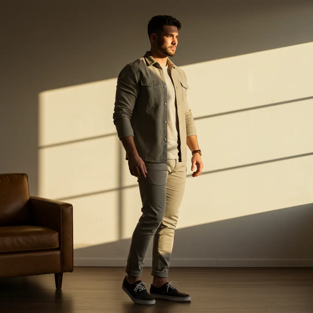 Homme portant une tenue décontractée moderne illustrant le confort et la confiance apportés par le string