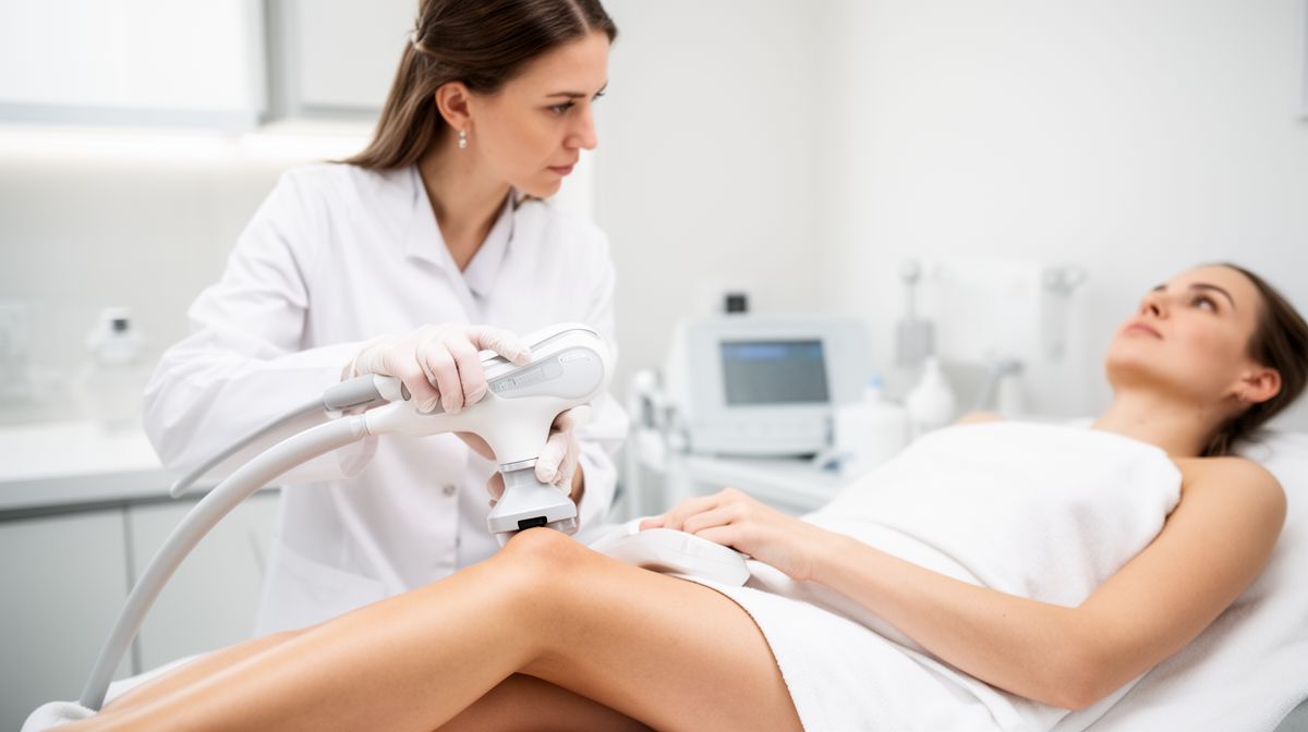 Séance d’épilation laser réalisée par une praticienne en cabinet de médecine esthétique