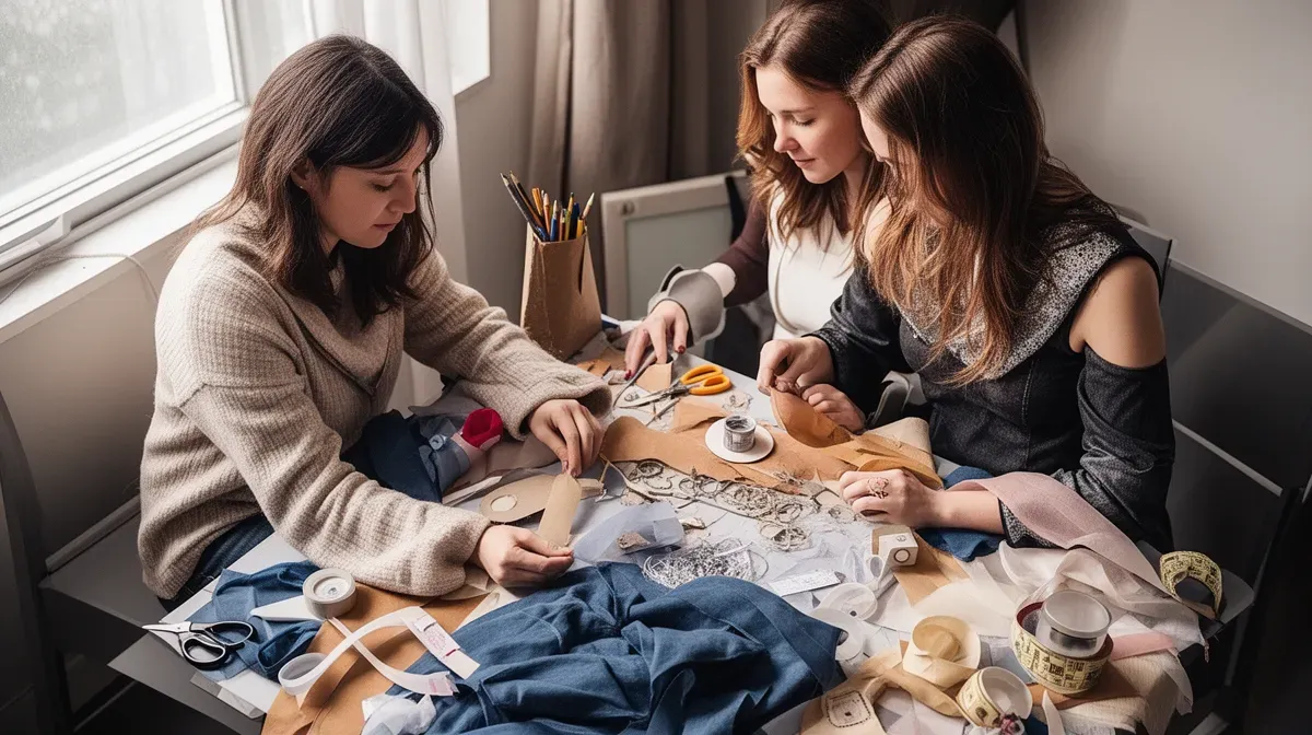 Couple fabriquant des déguisements maison avec du tissu et des accessoires