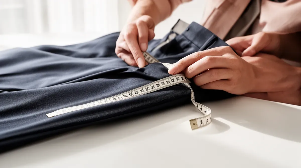 Prise de mesure d'un ourlet de pantalon avec un mètre ruban