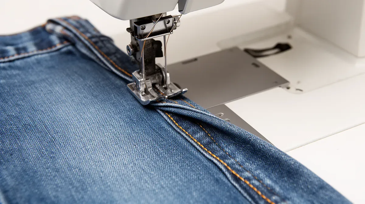 Ourlet de jean réalisé à la machine à coudre