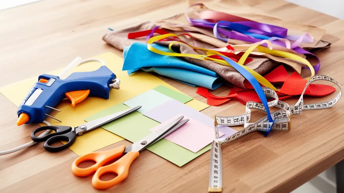 Matériel de bricolage pour déguisements DIY disposé sur une table