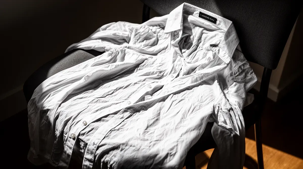 Chemise blanche froissée jetée sur une chaise, illustrant une erreur de repassage