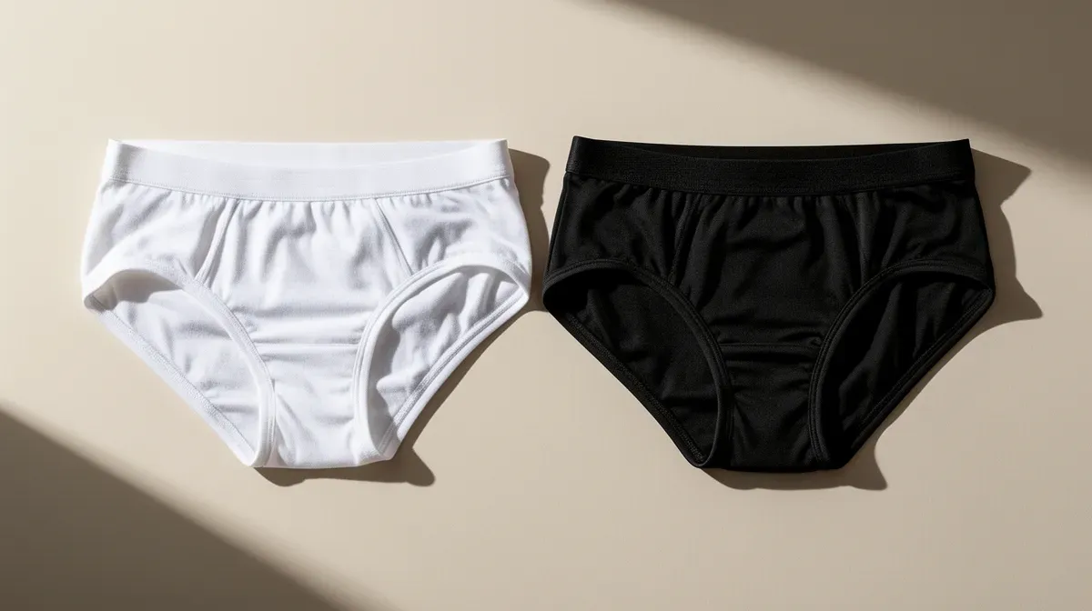 Comparaison de deux jockstraps homme en coton et en synthétique, vue de dessus