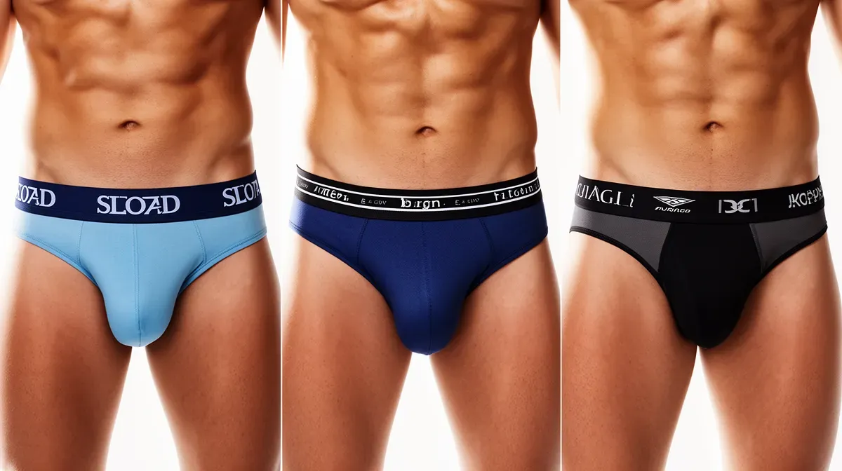 Comparatif de trois jockstraps homme de marques différentes, alignés de face