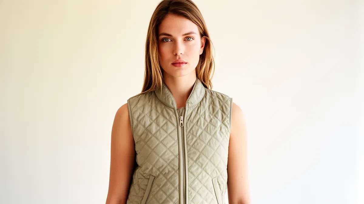 Femme portant un gilet sans manche matelassé, vue de face
