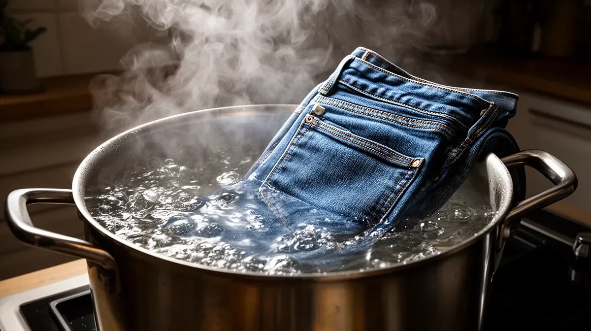 Jean plongé dans une marmite d'eau bouillante