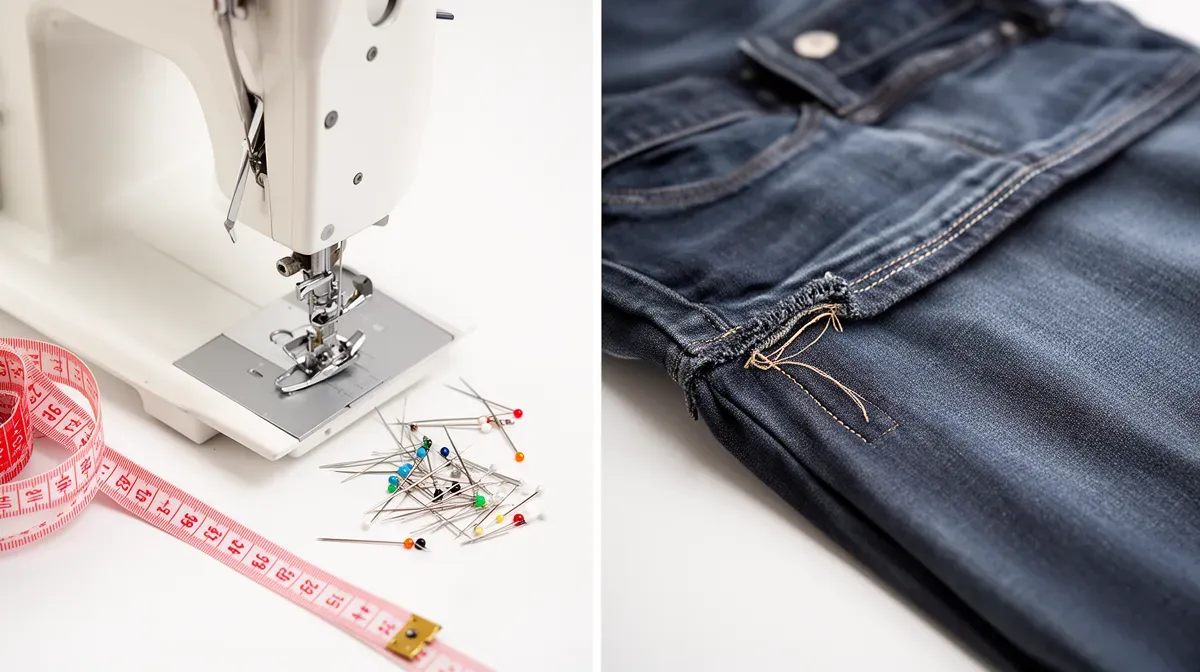 Comparaison entre ourlet à la main et ourlet à la machine sur un pantalon