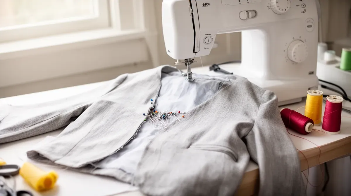 Veste simple en cours de couture sur une machine à coudre